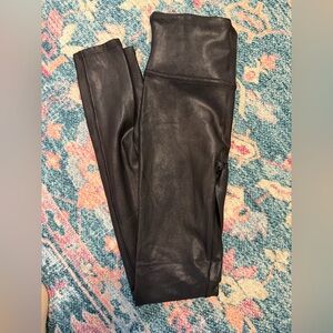 SPANX Black Faux Leather-Trim Leggings
